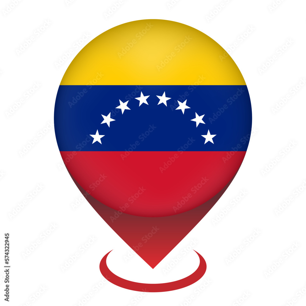 Fototapeta premium Map pointer with contry Venezuela. Venezuela flag. Vector illustration.