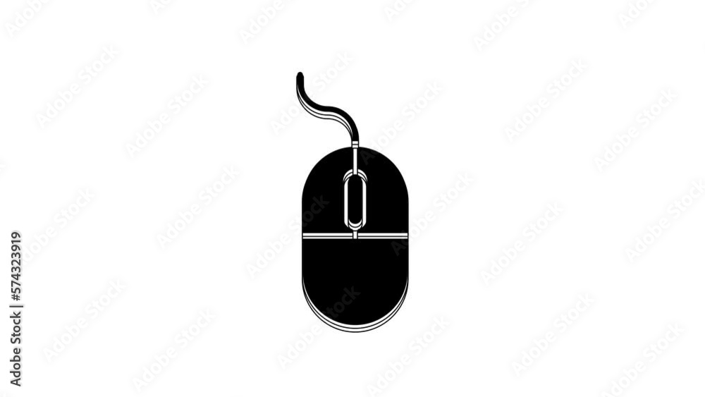 Black Computer mouse icon isolated on white background. Optical with wheel symbol. 4K Video motion graphic animation Black Computer mouse icon isolated on white background. Optical with wheel symbol. 4K Video motion graphic animation