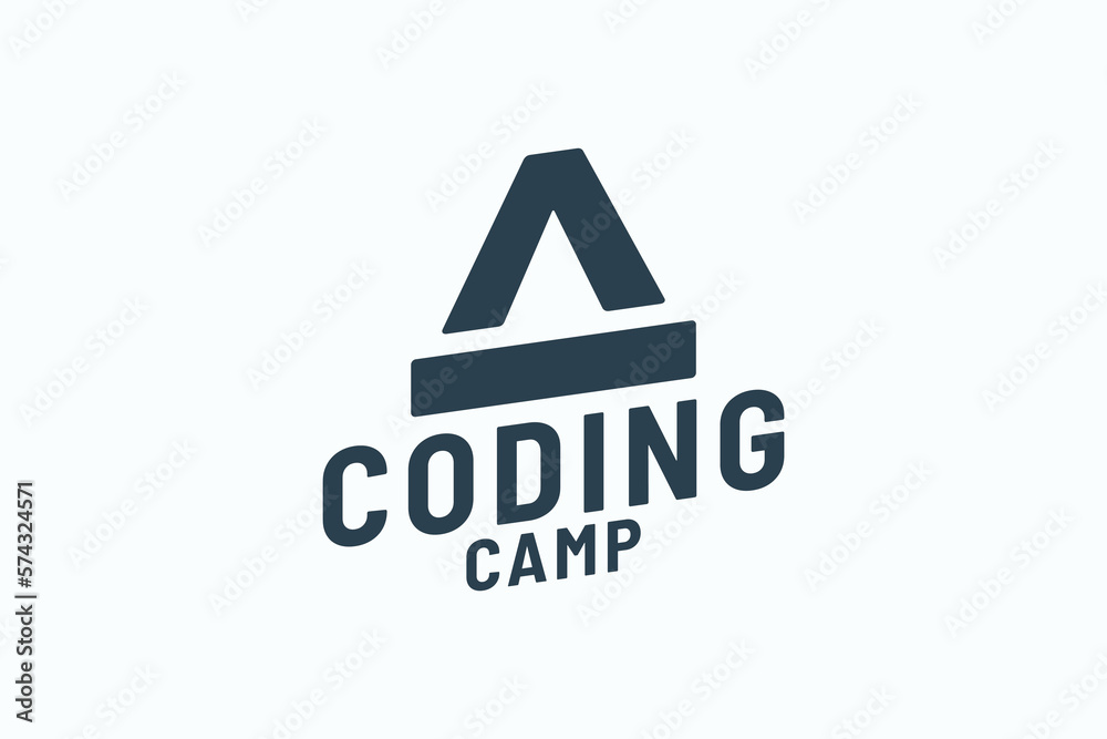 coding camp logo with a combination of strict inequality and a minus sign shaped like a tent. coding camp logo with a combination of strict inequality and a minus sign shaped like a tent.