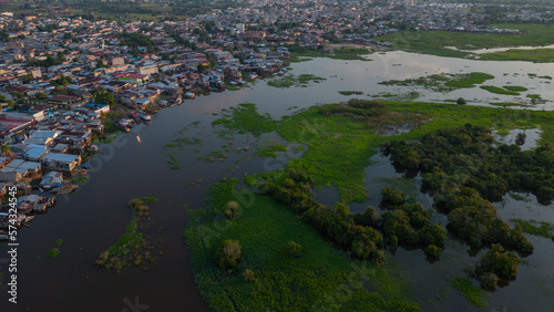 City of Iquitos in the Peruvian Amazon  the river increases its level and many houses are on the water  the Nanay river is an important river of Iquitos