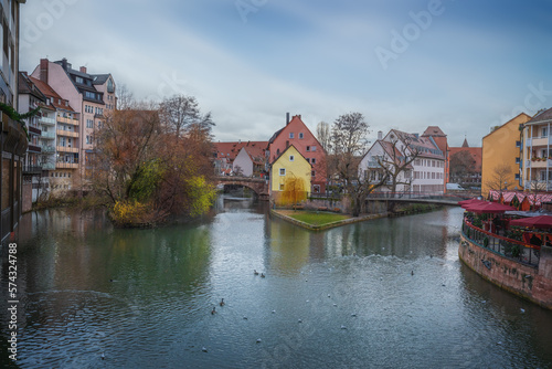 Pegnitz River and colorful view of Nuremberg Old Town - Nuremberg, Bavaria, Germany