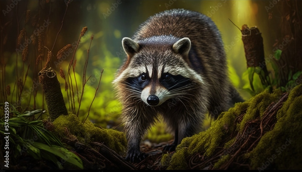 raccoon in the forest made with Generative AI raccoon in the forest made with Generative AI