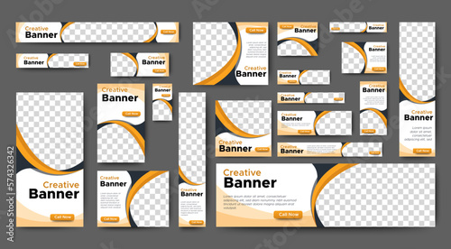 Corporate web banners of standard size with a place for photos. Vertical, horizontal and square template