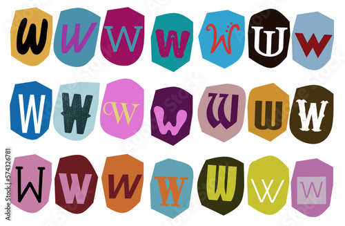 Alphabet W- vector cut newspaper and magazine letters, paper style ransom note letter
