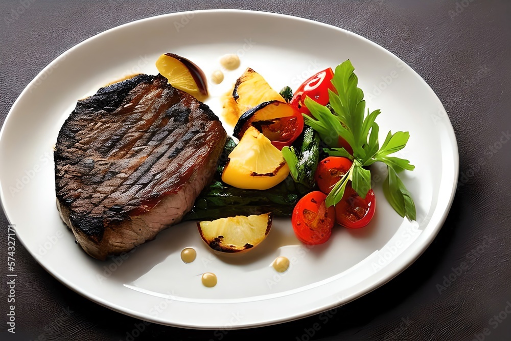 A Perfectly Grilled Steak: The Art of Food Photography in a Fine Dining Restaurant. Generative AI