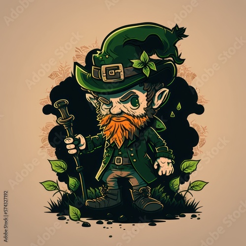 Playful Leprechaun Character in Doodle Style, generative ai photo