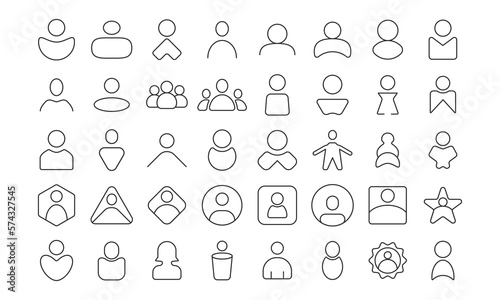 profile user icon set vector, outline profile user avatar set icon, with male and female user set