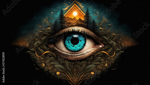 Third eye, mystical and esoteric concept, energy and light. Generative AI.