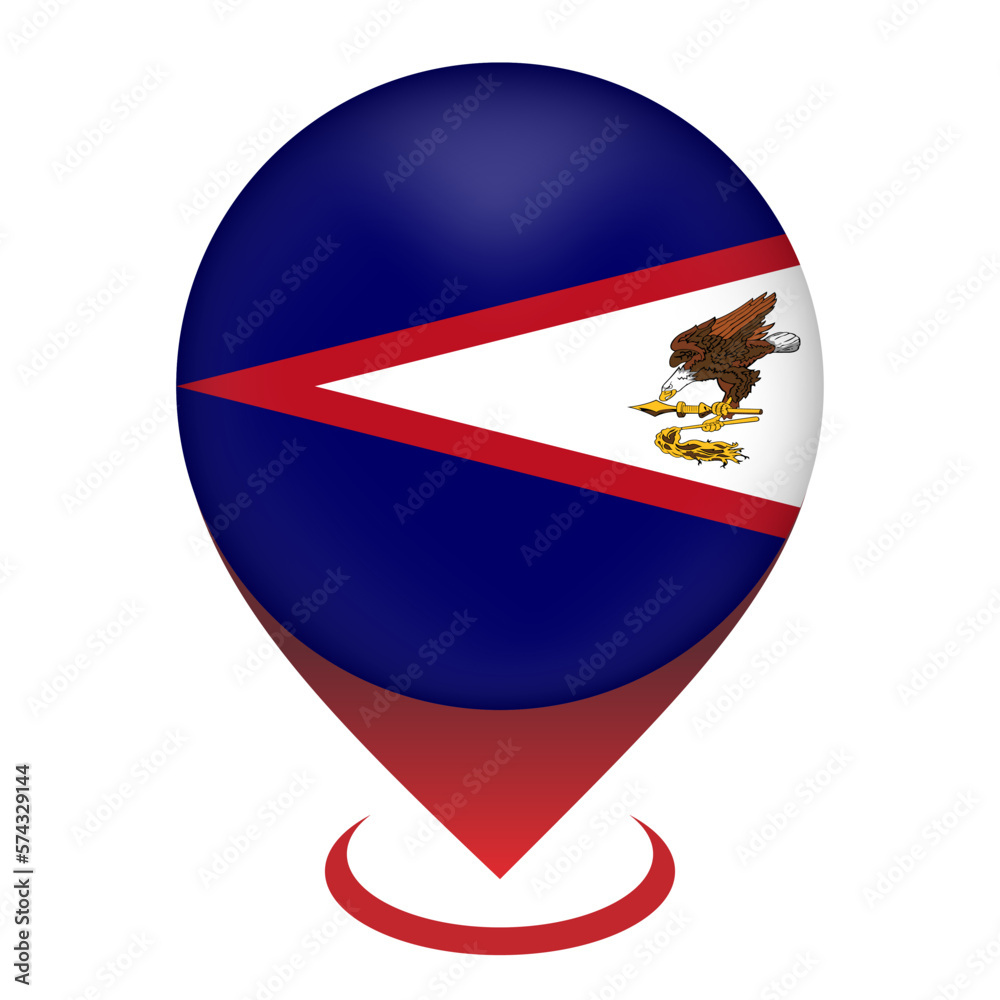 Obraz premium Map pointer with country American Samoa. American Samoa flag. Vector illustration.