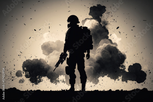 Fototapeta AI generated infantry soldier in clouds