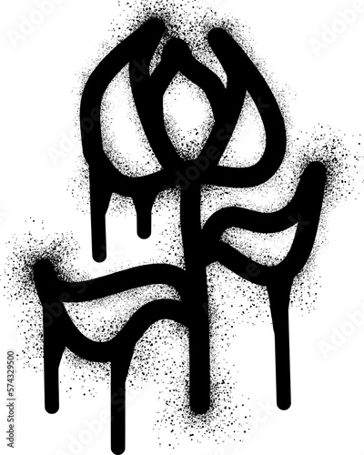 Rose flower graffiti with black spray paint