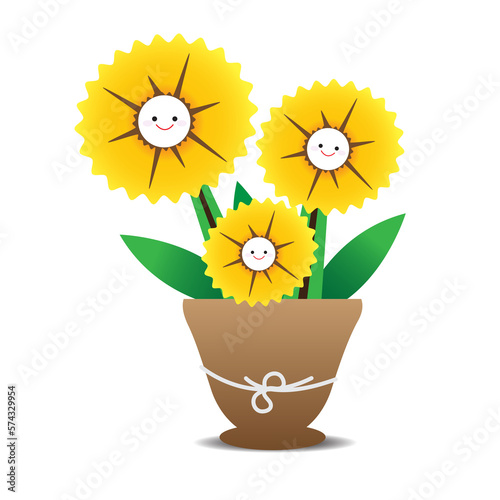 Cute orange flowers are in pots