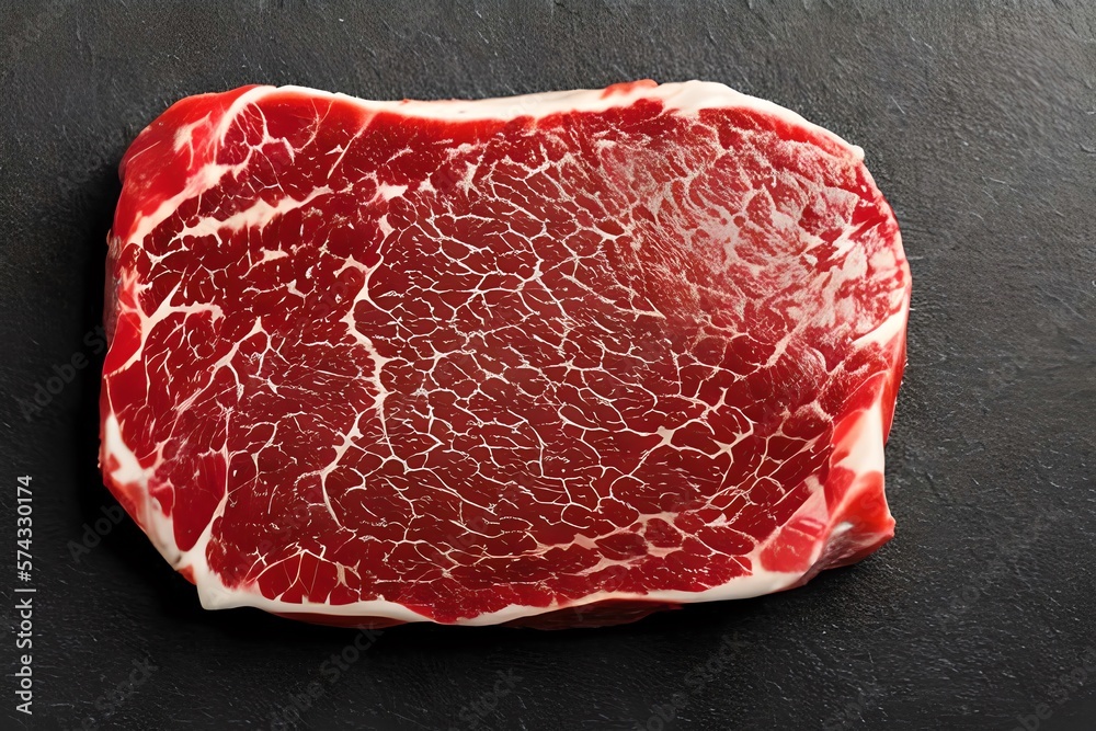 fresh raw beef steak, top view, isolated on white. Generative AI