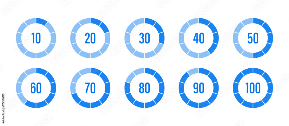 Progress load set loader. Blue vector progress loading bar set. Vector isolated icon Progress load set loader. Blue vector progress loading bar set. Vector isolated icon