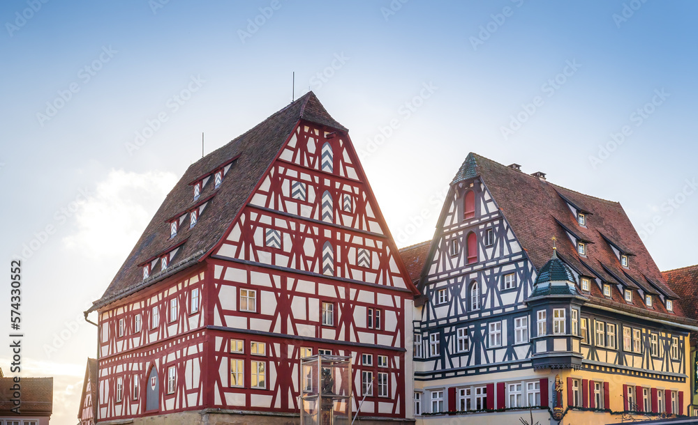 Half-timbered buildings at Marktplatz Square - Rothenburg ob der Tauber, Bavaria, Germany