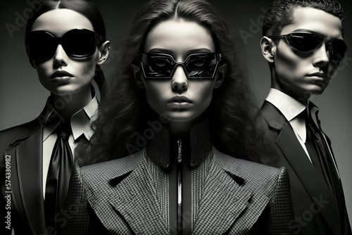 Tablou canvas 3 women wearing matrix fashion, generative ai