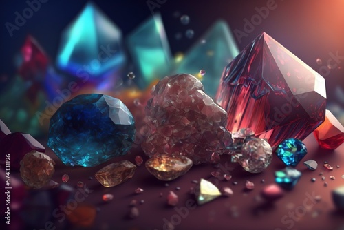 Gems and crystal minerals. AI technology generated image