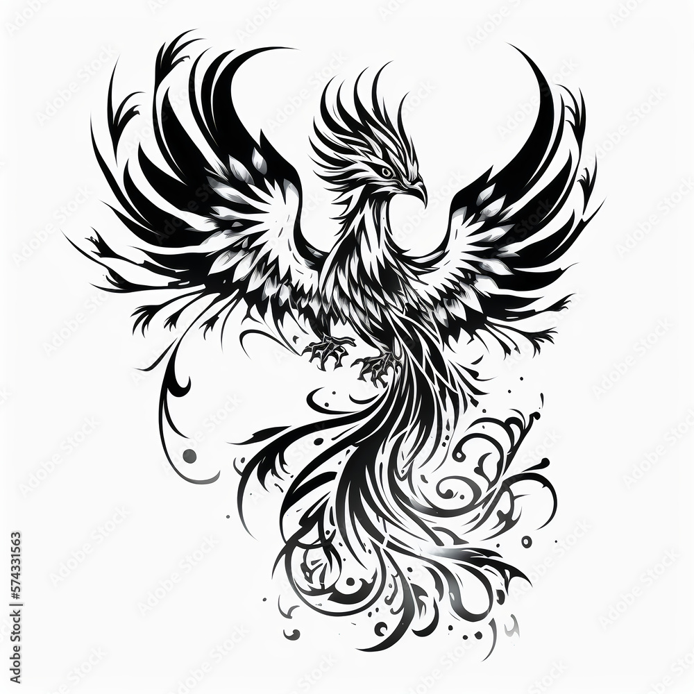 Phoenix tattoo for men or woman. Generative AI. Stock Illustration Phoenix tattoo for men or woman. Generative AI. Stock Illustration