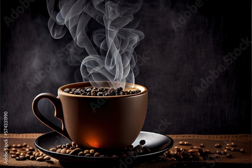 Coffee Cup with smoke and coffee beans (Ai generated)
