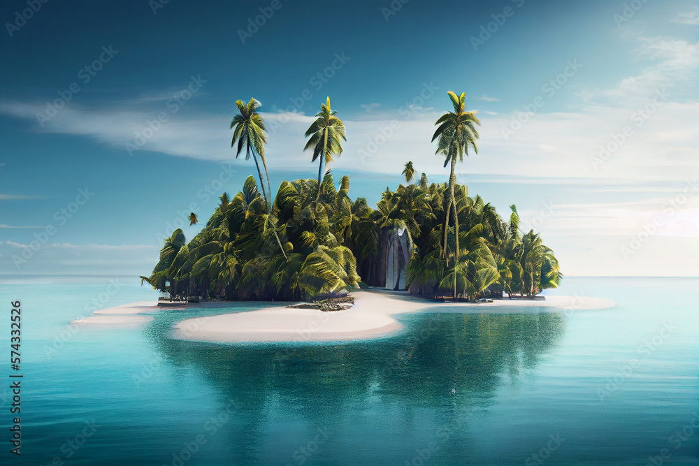 A picturesque tropical island in the sea, a heavenly place to relax. AI generated - obrazy, fototapety, plakaty 