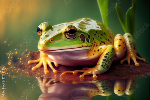 Frog  green reptile animal  wildlife closed up  Ai generated 