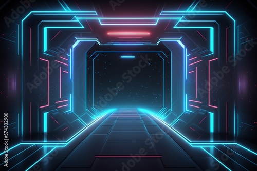 Obraz na płótnie The technological cyberspace background of neon effect. AI technology generated image w salonie