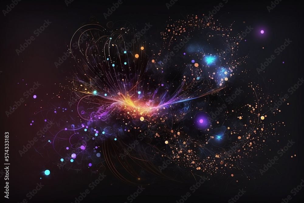 Magical neon background with blur and tiny particles, explosions and swirls of glitter and confetti. Abstract dark background. Generative AI Magical neon background with blur and tiny particles, explosions and swirls of glitter and confetti. Abstract dark background. Generative AI