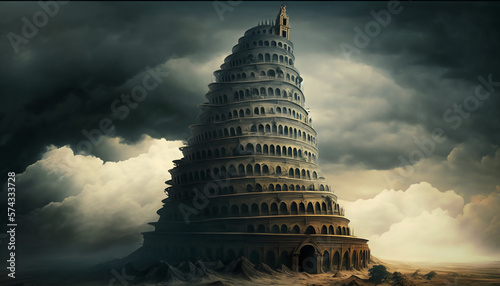 Babel tower, Genesis account in the Bible, Iraq. Generative AI. photo