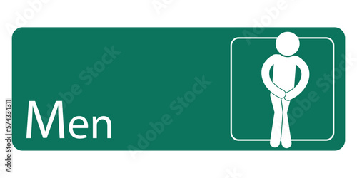 Isolated white in green square rectangle label printable sign of men man hold pee posture for design toilet, rest room, wc, water closed graphic resources element