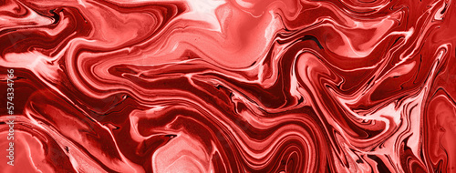 Abstract fluid art background bright red and ruby colors. Liquid marble. Acrylic painting on canvas with wine gradient.
