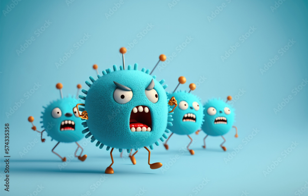 Generative AI illustration of excited cartoon COVID 19 viruses Stock ...