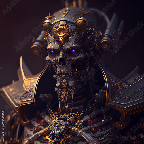 A portrait of a mechanical god of death