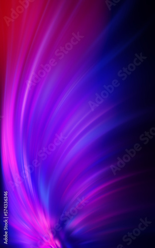 Dark fractal, abstract background. Bright neon lines, waves. Blurred laser shapes