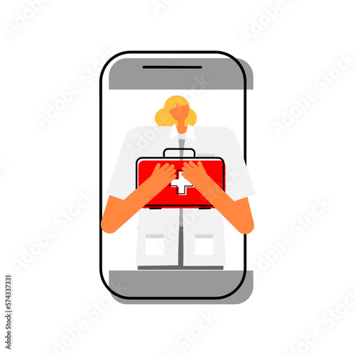 Medical cartoon character for health consultation and telemedicine technology by female physician.