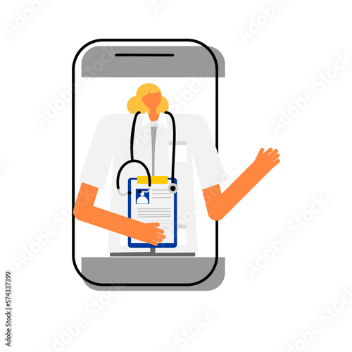 Medical cartoon character for health consultation and telemedicine technology by female physician.