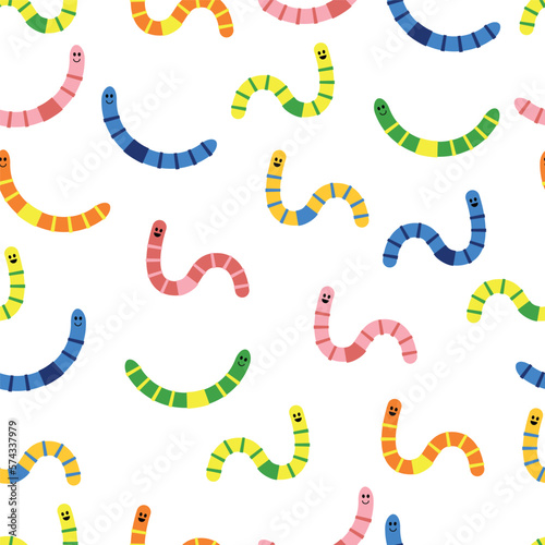 Seamless pattern with colorful worms
