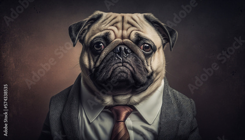 Fototapeta Naklejka Na Ścianę i Meble -  Portrait of a husky in business suit on isolated purple background, new modern style screensaver. Generative AI