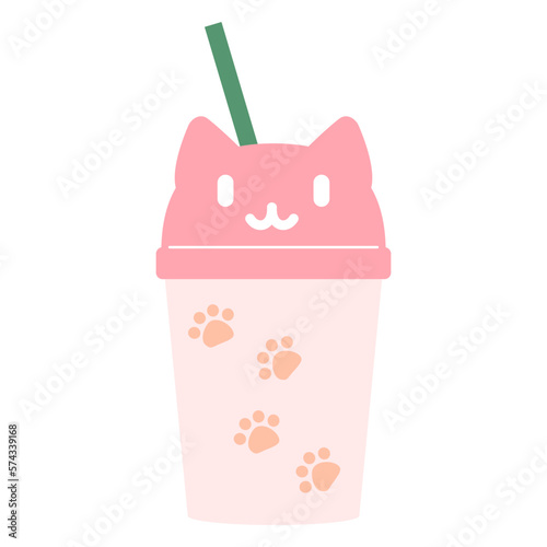 かわいいネコのドリンクカップ（タンブラー）のイラスト素材　ピンク