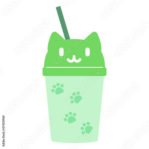 かわいいネコのドリンクカップ（タンブラー）のイラスト素材　グリーン