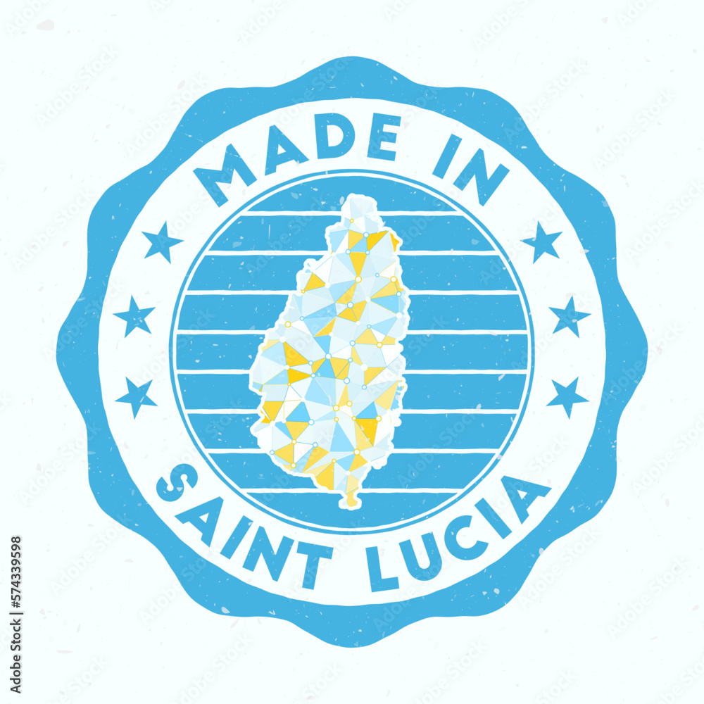 Made In Saint Lucia. Island round stamp. Seal of Saint Lucia with border shape. Vintage badge with circular text and stars. Vector illustration. Made In Saint Lucia. Island round stamp. Seal of Saint Lucia with border shape. Vintage badge with circular text and stars. Vector illustration.