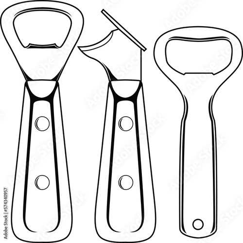 Black and white bottle openers illustration.  
