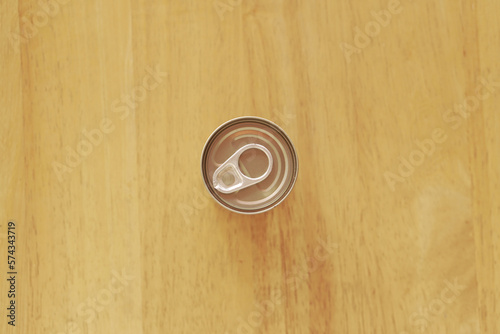 canned food on wood table
