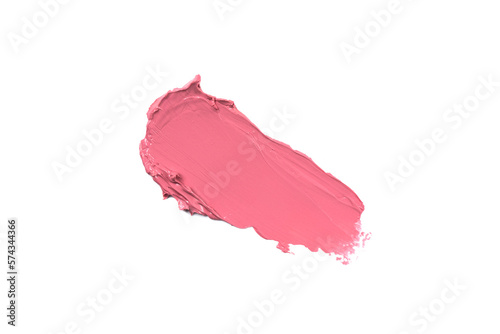 Smear of pink lipstick isolated on white background. Swatch of lip gloss or liquid eye shadow for design.