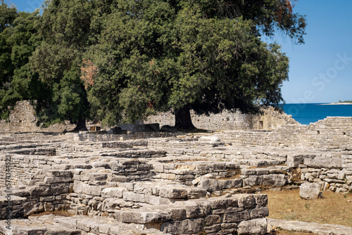 Roman ruins along Verige Bay on the western coast of Brion, Brioni, Brijuni island in Istria, Croatia