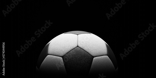 Football or Soccer with spotlight and fade-out shadow in the dark background. Copy space. Sport and game concept. 3D illustration rendering