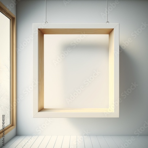 Blank picture frame mockup on wall in modern interior. Quadro em branco para montagem. GENERATIVE AI