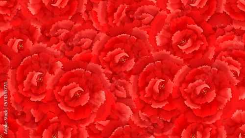Fototapeta Naklejka Na Ścianę i Meble -  赤いカーネーションの花の背景。シームレスな水彩風イラスト。 Red carnation flowers background. Seamless watercolor style illustration.