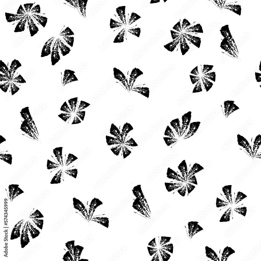 Hand-drawn seamless pattern with floral print. Abstract black flowers with grunge effect on white background. Vector pattern for printing on fabric, gift wrapping, covers Hand-drawn seamless pattern with floral print. Abstract black flowers with grunge effect on white background. Vector pattern for printing on fabric, gift wrapping, covers