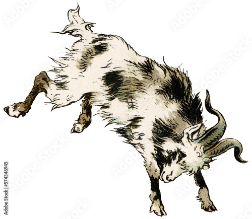 Vintage PNG Color Illustration of a Kicking Goat 