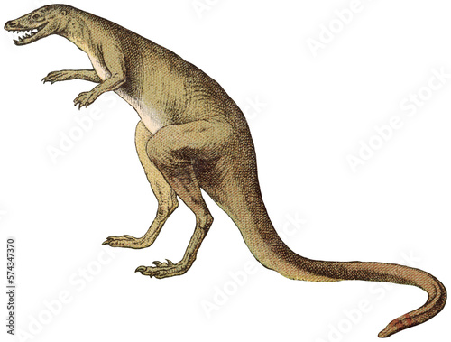 Vintage Prehistoric Color Illustration of a  Dryptosaurus  Laelaps Aquilunguis 